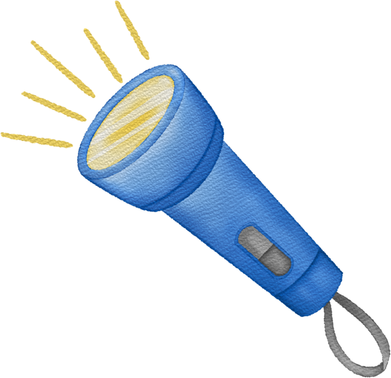 Hand drawn watercolor flashlight. Torch flashlight camping equipment.