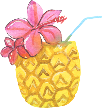 Watercolor Illustration of Pineapple Juice